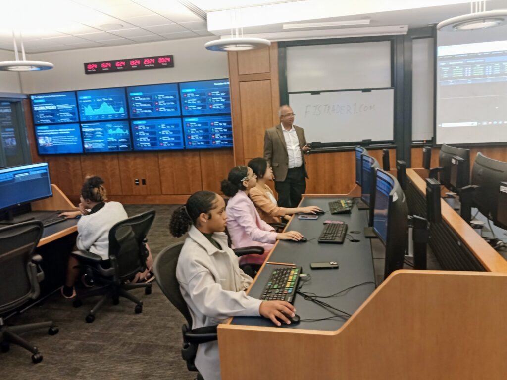 Students at Bentley University's Trading Room