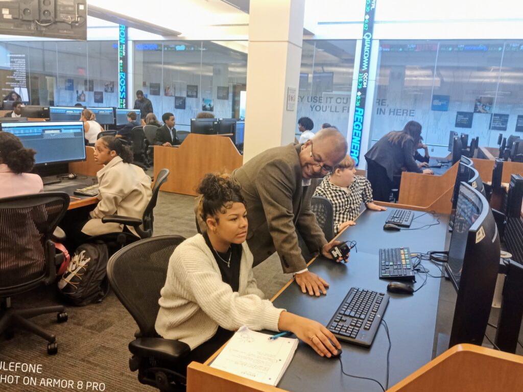 Students at Bentley University's Trading Room